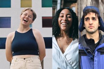 headshots for Ensemble Studio Theatre's Youngblood members Libby Carr, Renae Jarrett and Danny Tejera