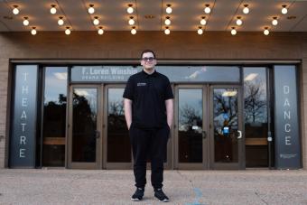 Learn more about Jacob Zamarripa, current student, and his most recent accomplishment! In this photo, he stands outside of the Winship Drama Building.