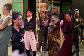 Seven images of alumni, faculty and students performing, directing and designing for Illinois Shakespeare Festival