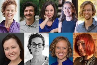 A collection of nine headshots for faculty, students and alumni who are presenting at the PT2050 Symposium