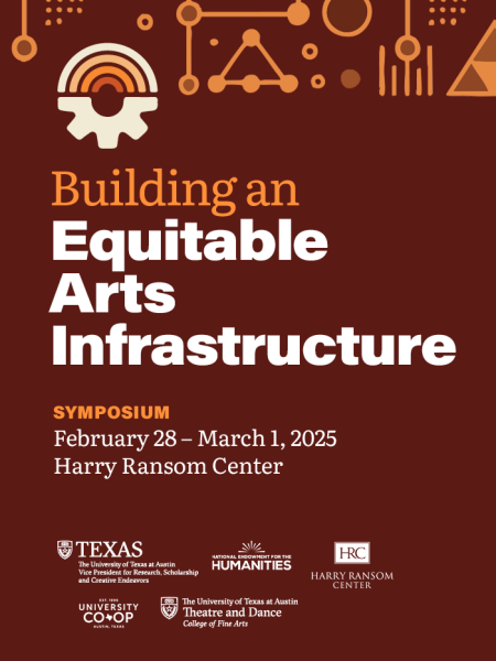 Burgundy and orange graphic for the Building an Equitable Arts Infrastructure Symposium